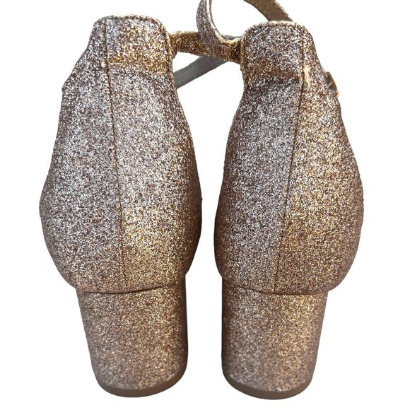 Betsey Johnson Women’s Size 6.5 Heels Rose Gold Glittery with Sequin Flowers 2” - Picture 9 of 9